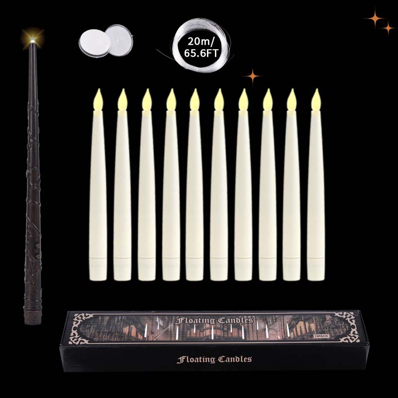 LED Flameless Floating Taper Candles with Flickering Warm White Glow for Halloween