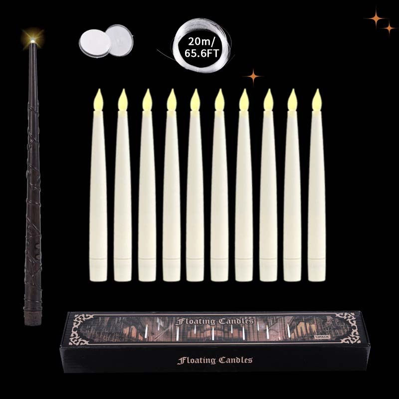 LED Flameless Floating Taper Candles with Flickering Warm White Glow for Halloween