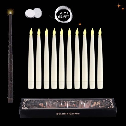 LED Flameless Floating Taper Candles with Flickering Warm White Glow for Halloween