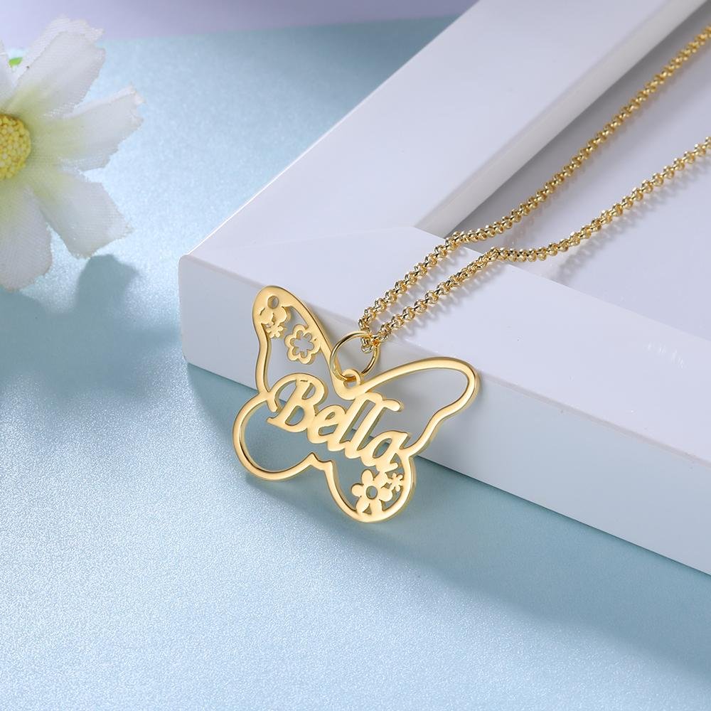 Mother's Day Gift Butterfly Name Necklace Personalized Name Necklaces-Engravingift