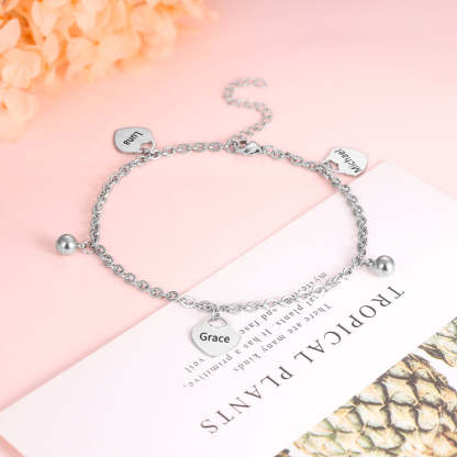 Mother's Day Gift Personalized Heart Anklet Custom 3 Names Anklet for Women-Engravingift