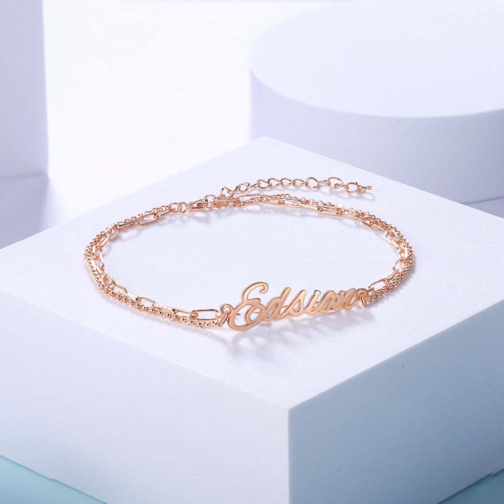 Mother's Day Gift Personalized Name Anklet Custom Double Chain Anklet for Women-Engravingift