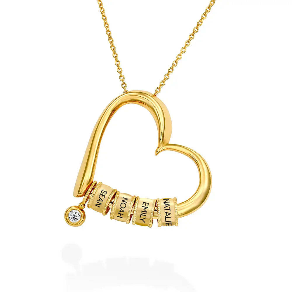 Mother Gift Charming Heart Necklace with Engraved Beads