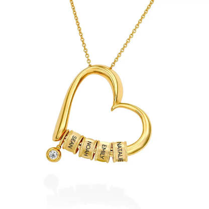 Mother Gift Charming Heart Necklace with Engraved Beads