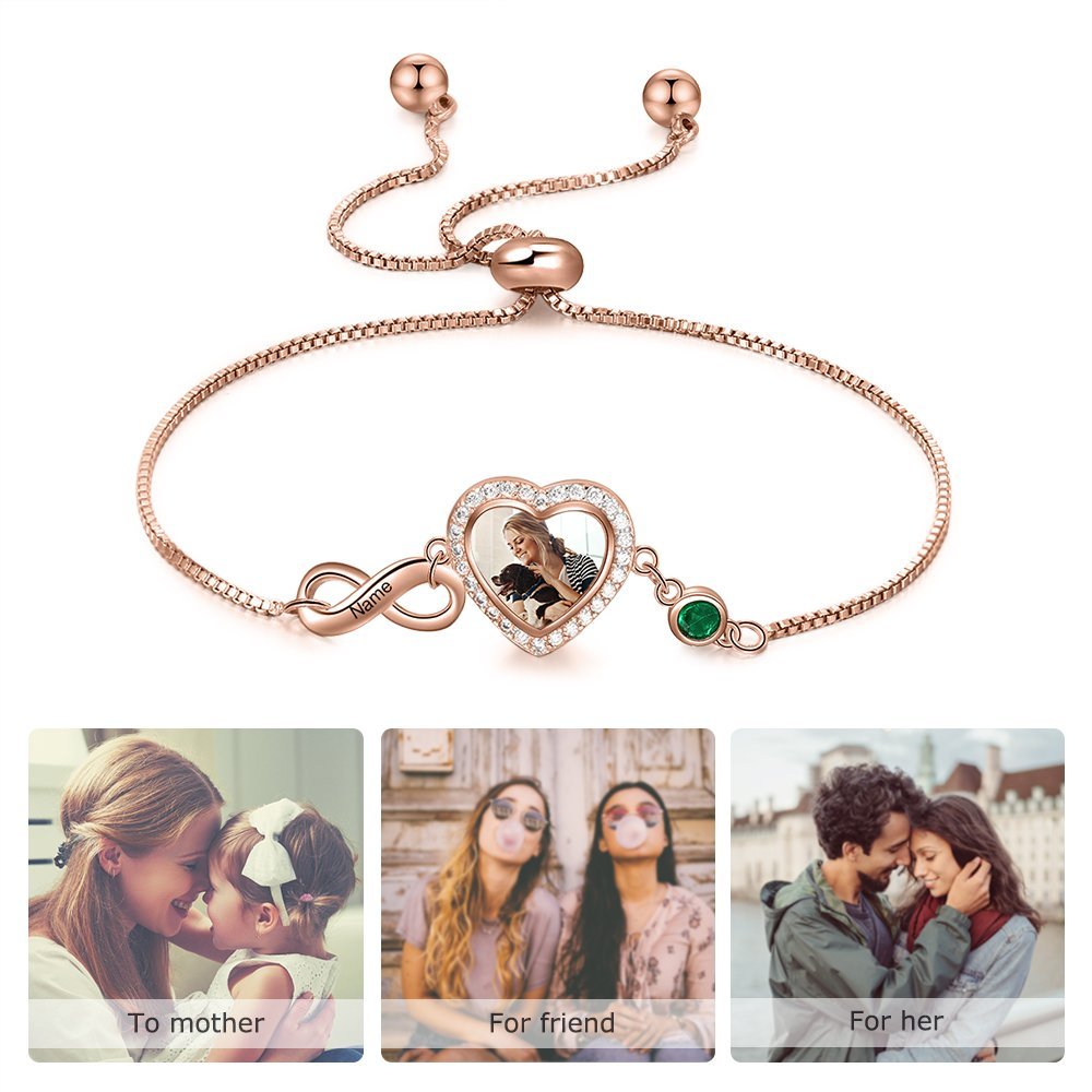 Mother'sDay Gift Mother'sDay gift Infinity Love Heart Photo Bracelet with Birthstone Personalized with Engraving-Engravingift