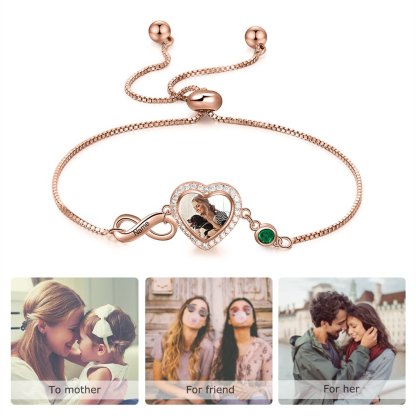 Mother'sDay Gift Mother'sDay gift Infinity Love Heart Photo Bracelet with Birthstone Personalized with Engraving-Engravingift