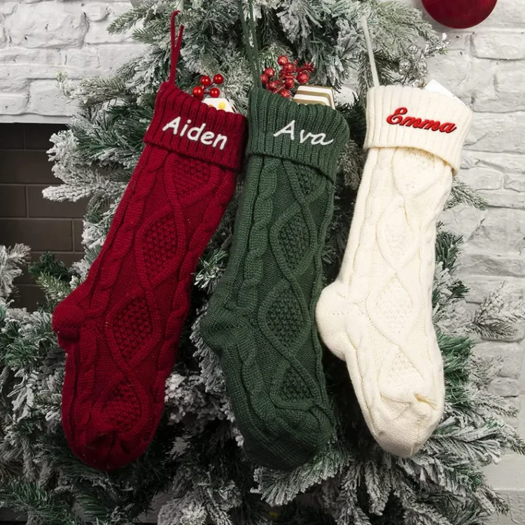 Christmas Needlepoint Stockings Personalized Name Knitting Stockings Decoration