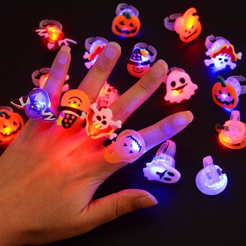 Halloween LED Glow Rings and Brooches Light-Up Costume Accessories