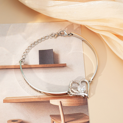 Double Heart Zircon Silver Adjustable Bracelet