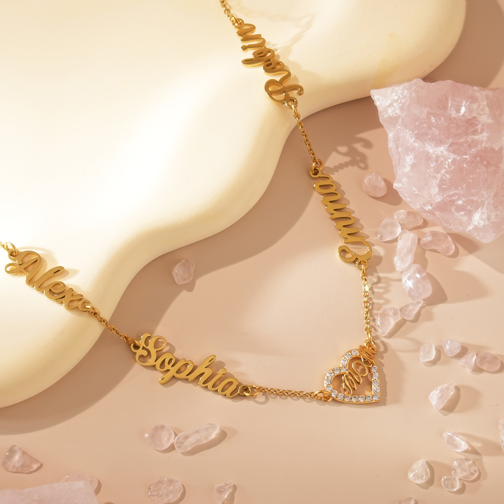 Personalized Mom Necklace with Kids Names, Custom Name Heart Necklace