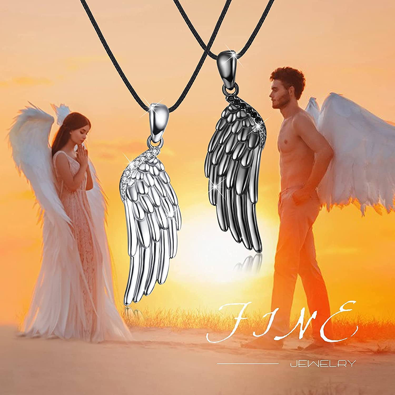 Mother'sDay Gift Angel Wings Couple Crystal Necklaces-Engravingift