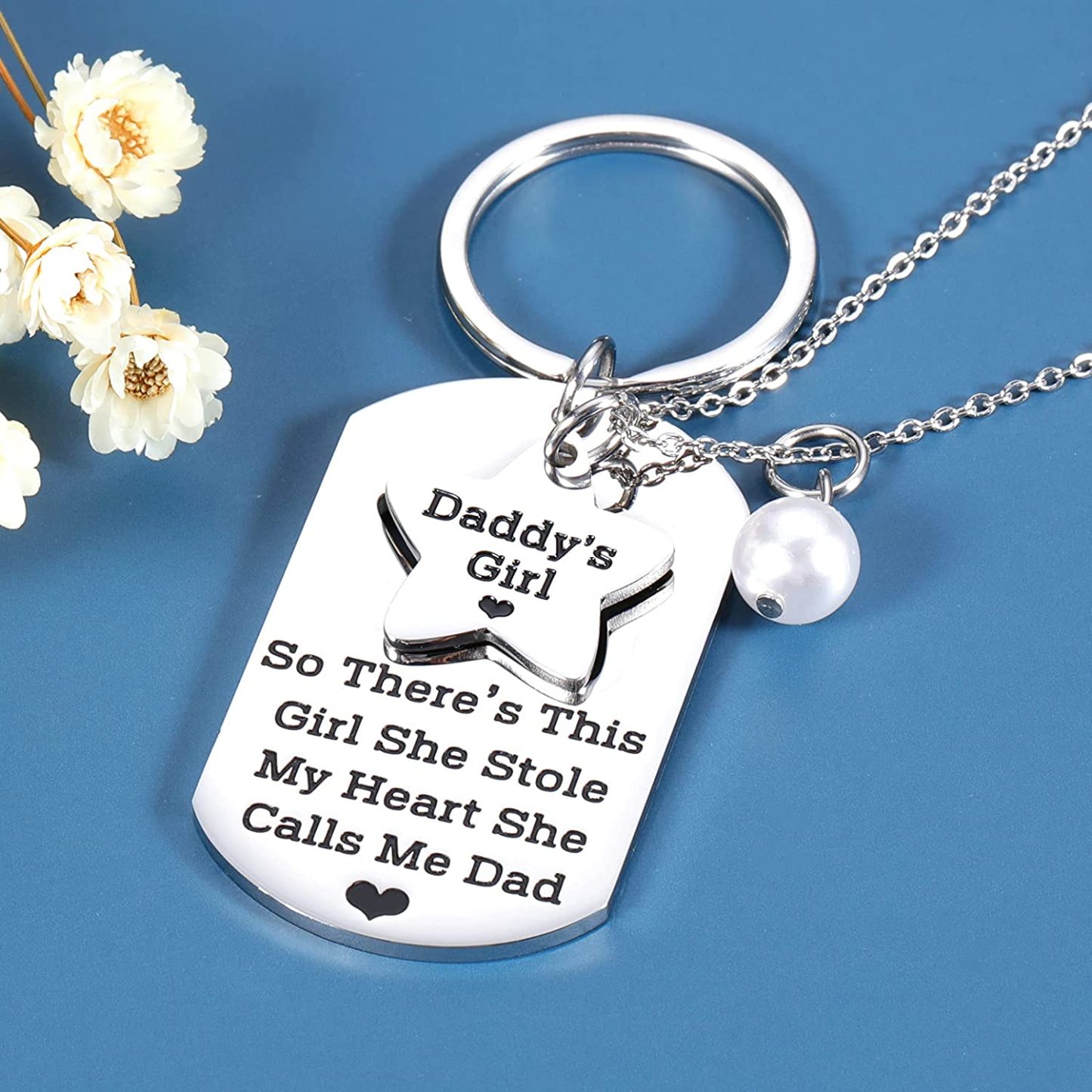 Father's Day Gift Father's Day Gift Father and Daughter Necklace Keychain-Engravingift