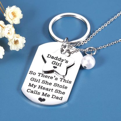 Father's Day Gift Father's Day Gift Father and Daughter Necklace Keychain-Engravingift