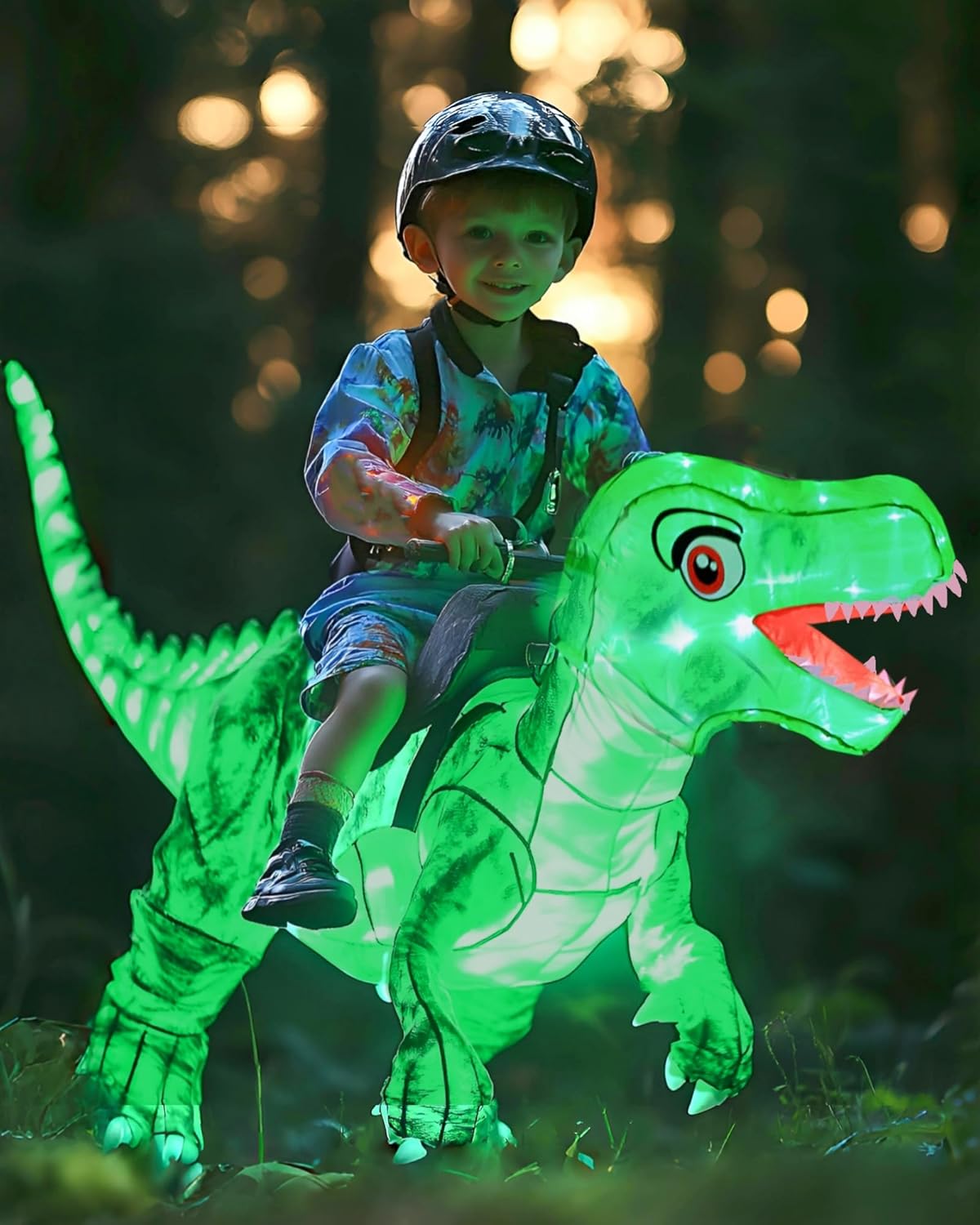 Kids Inflatable Costume, Dinosaur Rider,Blow Up T-REX Costumes with LED Light for Cosplay Halloween Christmas Party