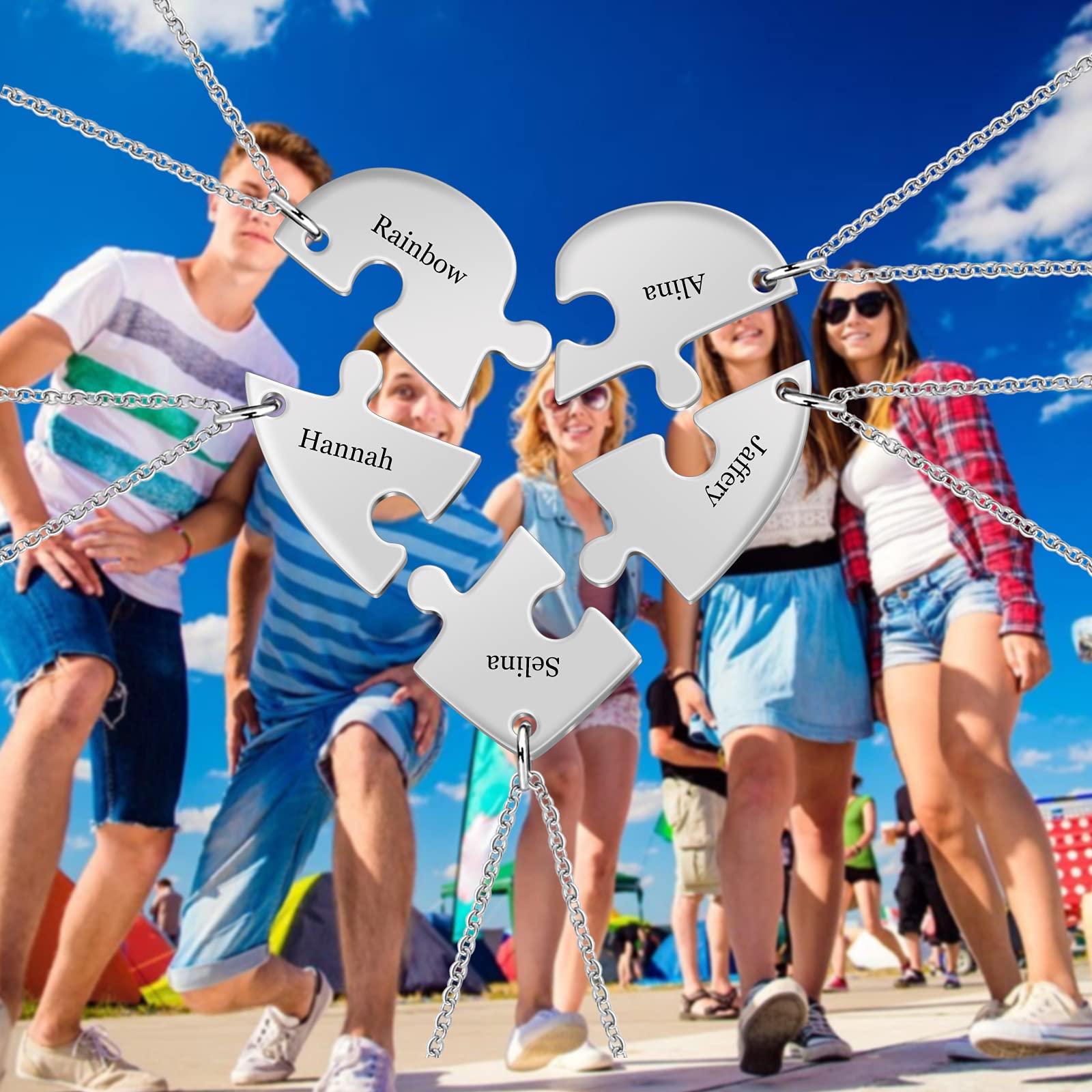 Christmas Gift Family/Sibling/BFF Gift Personalized Heart Puzzle Pieces Necklace or Keychain