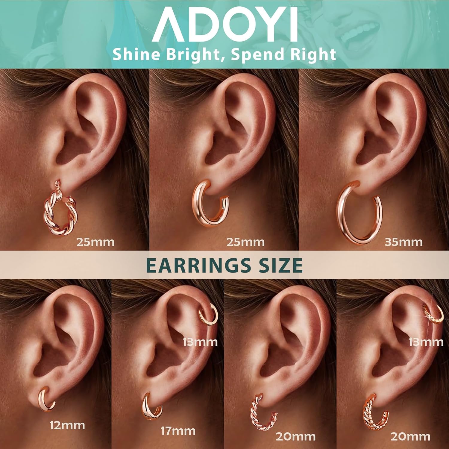 Adoyi 9 Pairs Gold Hoop Earrings Set for Womens Twisted Huggie Hoops Earrings 14K 18K Gold Plated for Girls Valentines Mother's Day Birthday Gifts Lightweight