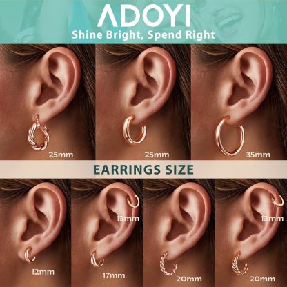 Adoyi 9 Pairs Gold Hoop Earrings Set for Womens Twisted Huggie Hoops Earrings 14K 18K Gold Plated for Girls Valentines Mother's Day Birthday Gifts Lightweight