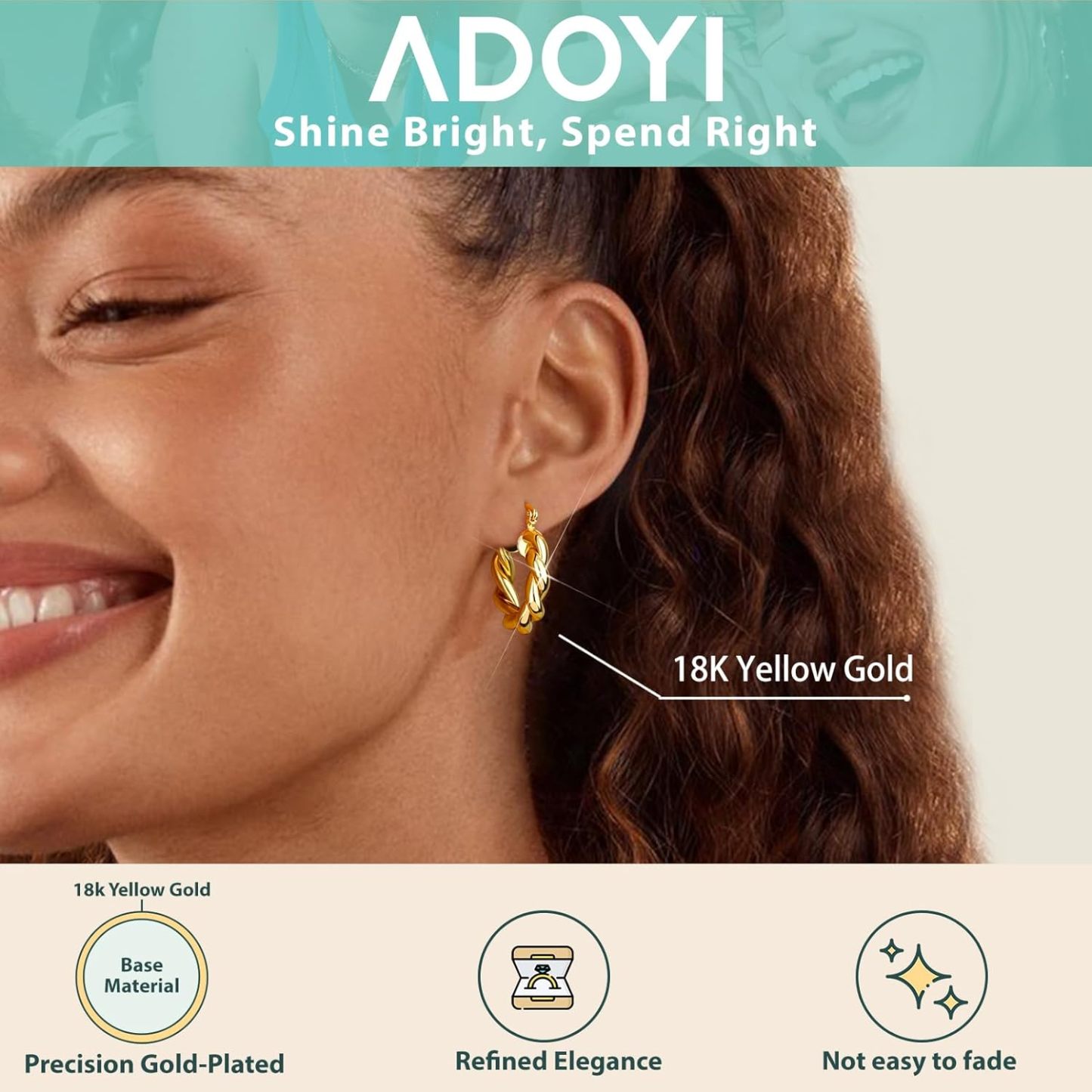 Adoyi 9 Pairs Gold Hoop Earrings Set for Womens Twisted Huggie Hoops Earrings 14K 18K Gold Plated for Girls Valentines Mother's Day Birthday Gifts Lightweight