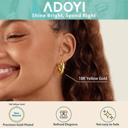 Adoyi 9 Pairs Gold Hoop Earrings Set for Womens Twisted Huggie Hoops Earrings 14K 18K Gold Plated for Girls Valentines Mother's Day Birthday Gifts Lightweight
