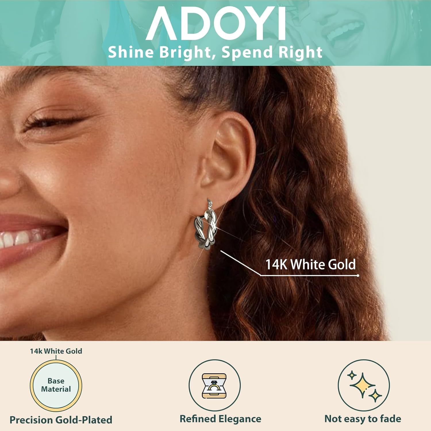 Adoyi 9 Pairs Gold Hoop Earrings Set for Womens Twisted Huggie Hoops Earrings 14K 18K Gold Plated for Girls Valentines Mother's Day Birthday Gifts Lightweight