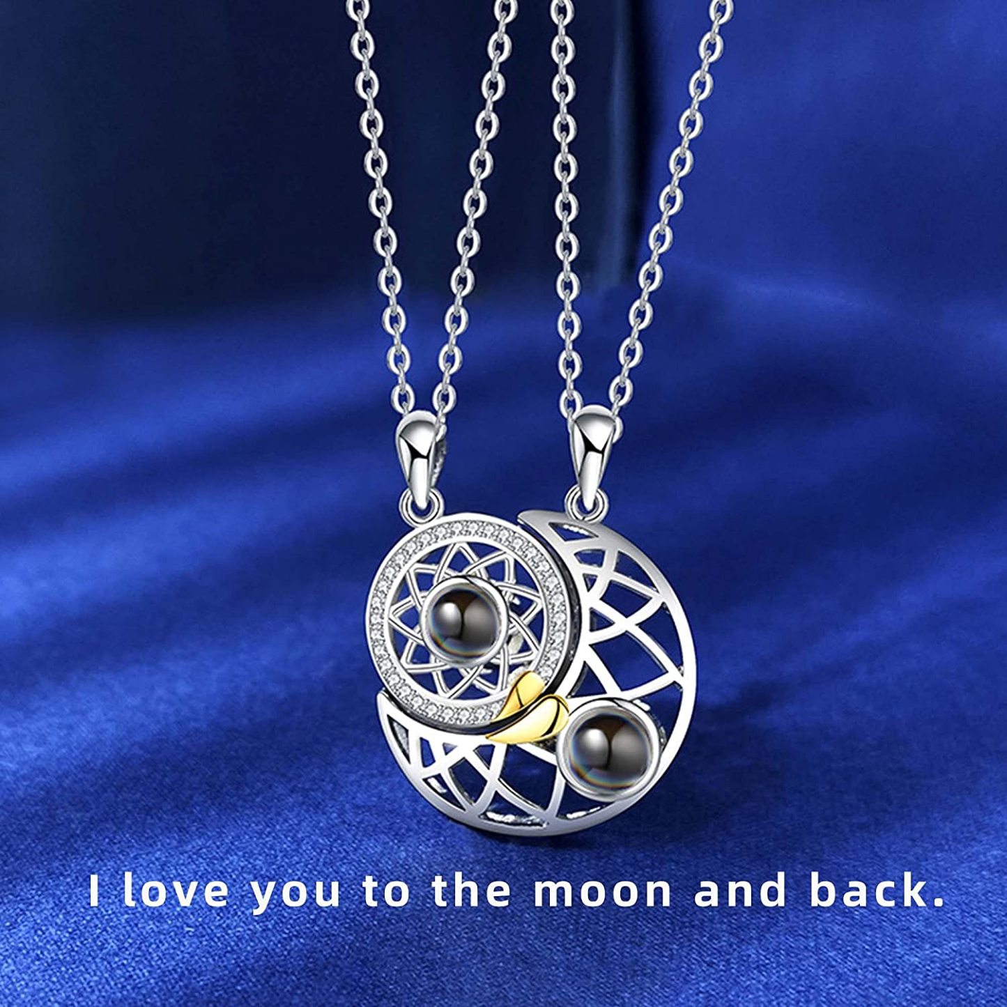 Mother's Day Gift SHIPS 24-HOURS Magnetic Couple Diamond "I Love You" in 100 Languages-2 Necklaces set-Engravingift