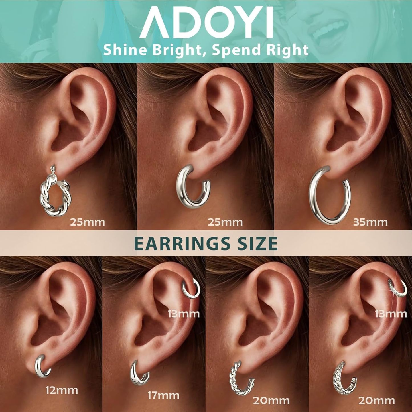 Adoyi 9 Pairs Gold Hoop Earrings Set for Womens Twisted Huggie Hoops Earrings 14K 18K Gold Plated for Girls Valentines Mother's Day Birthday Gifts Lightweight