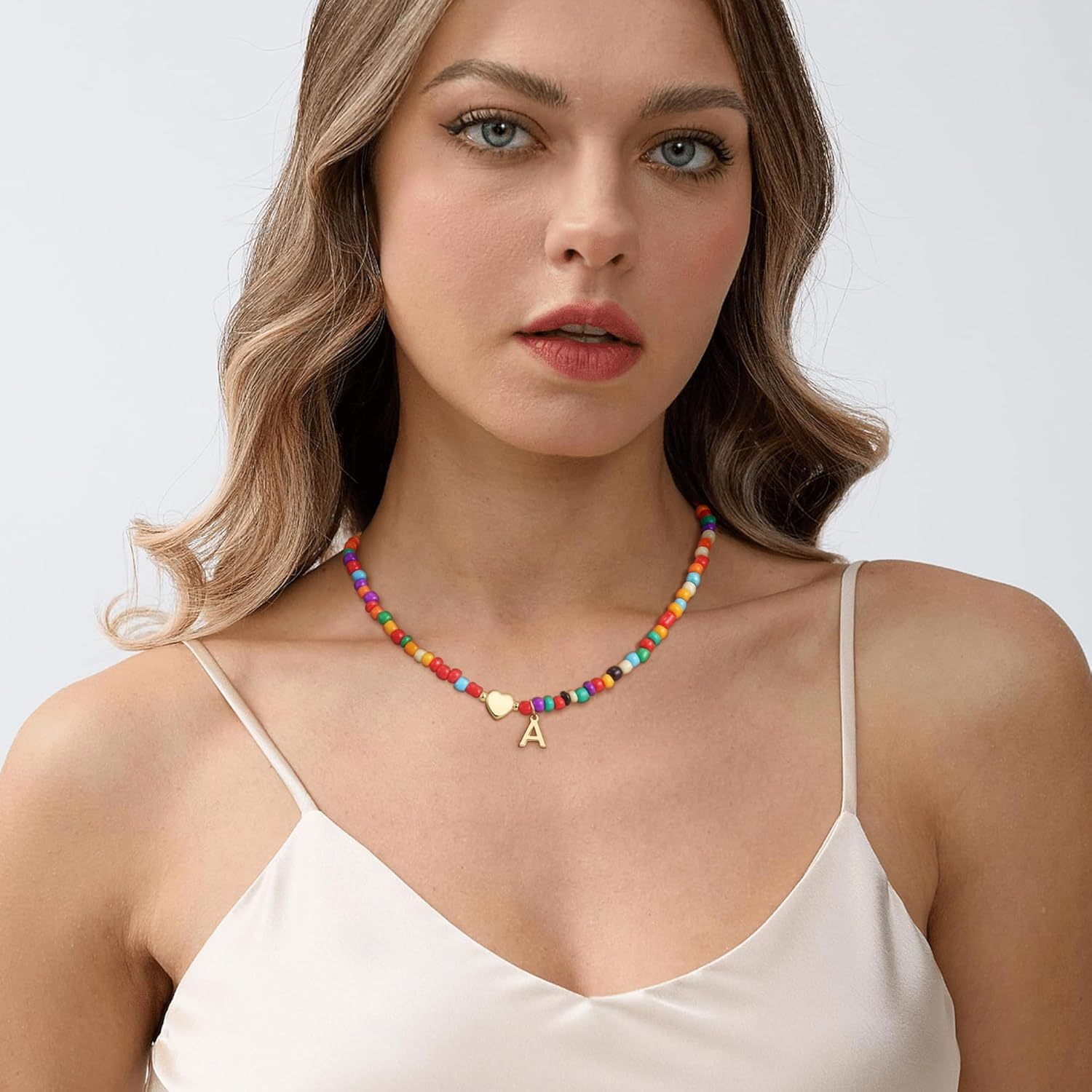 Colorful Initial Necklaces for Girls Women Kids - Teen Girls Gifts Trendy Beaded Initial Necklace