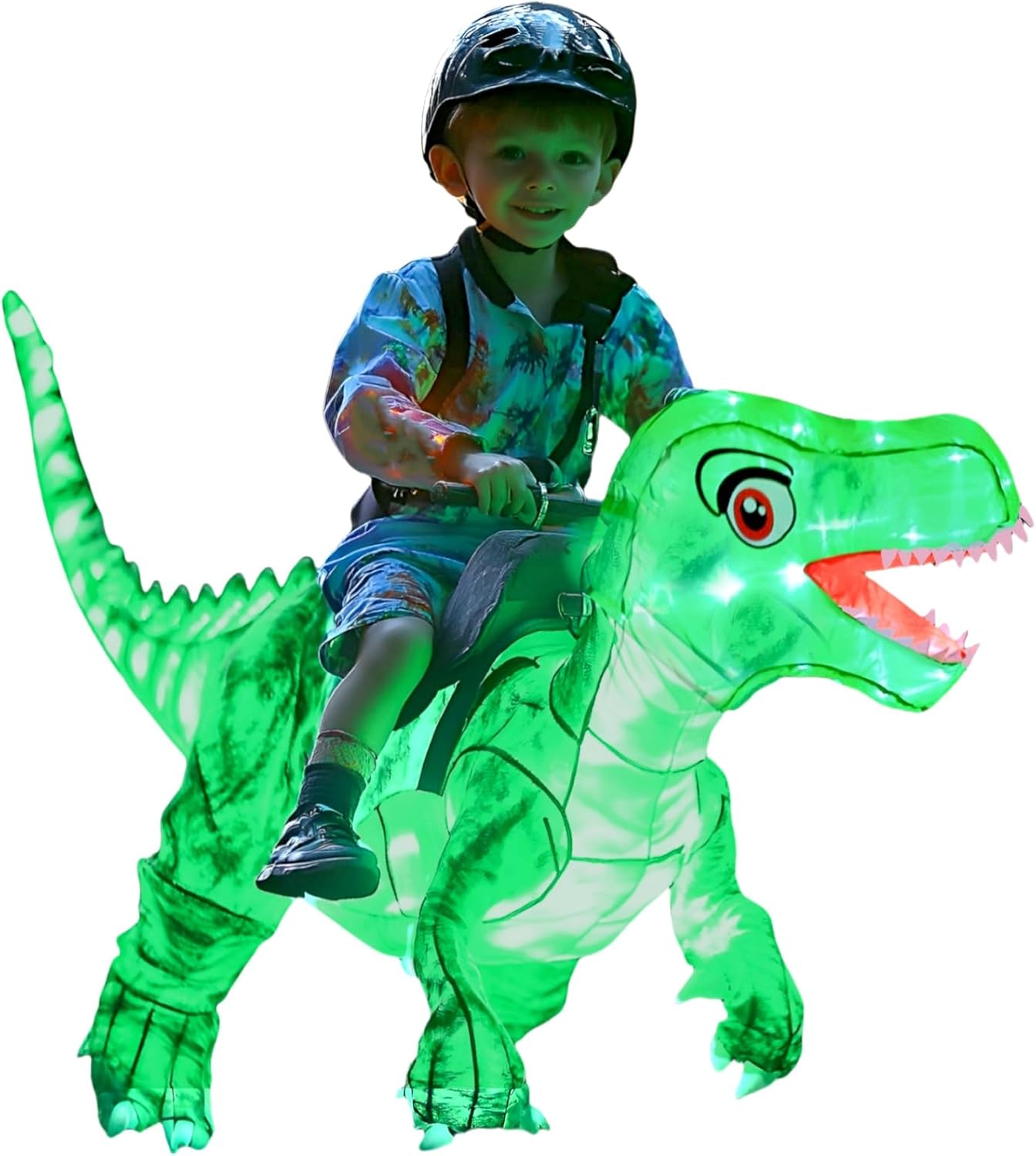 Kids Inflatable Costume, Dinosaur Rider,Blow Up T-REX Costumes with LED Light for Cosplay Halloween Christmas Party