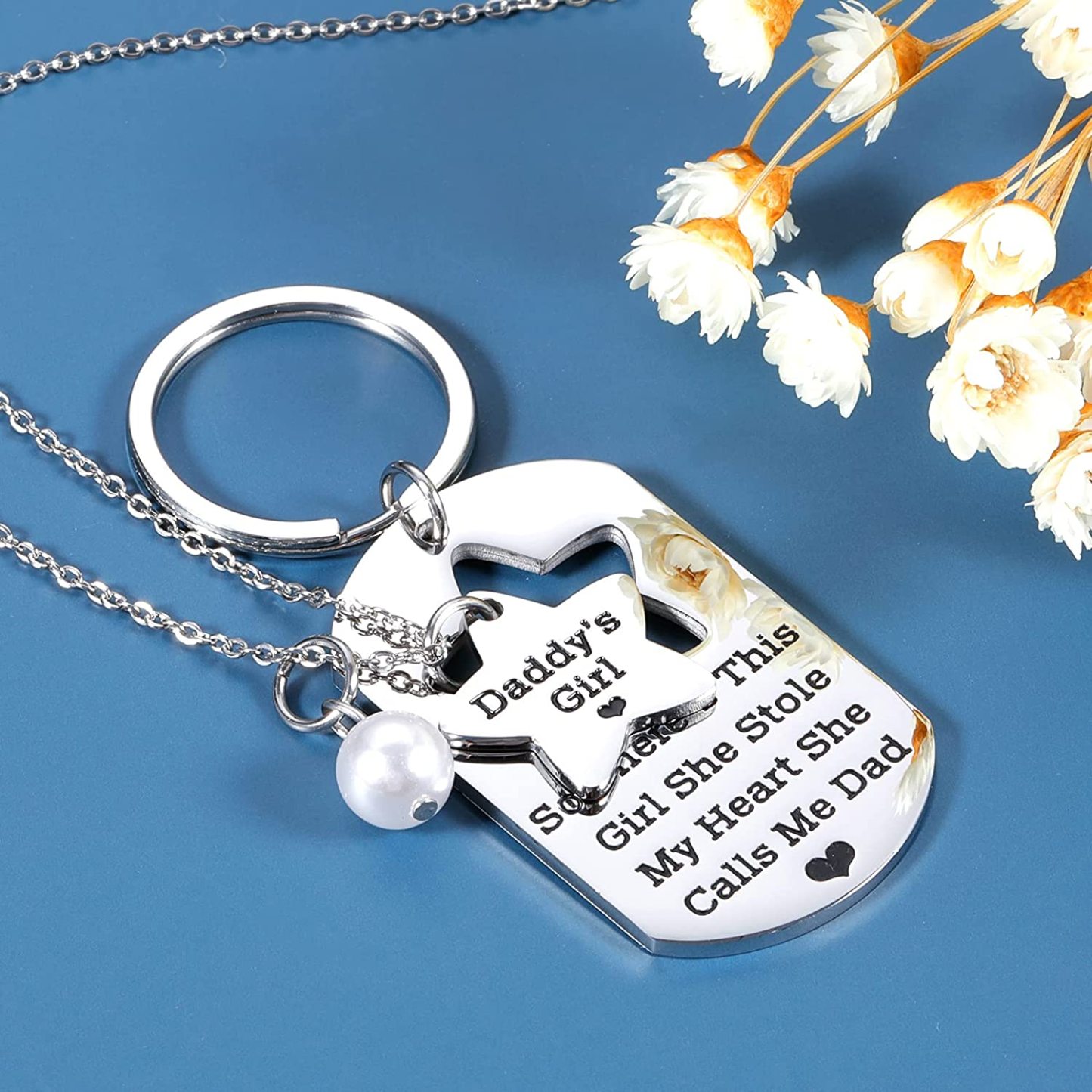 Father's Day Gift Father's Day Gift Father and Daughter Necklace Keychain-Engravingift