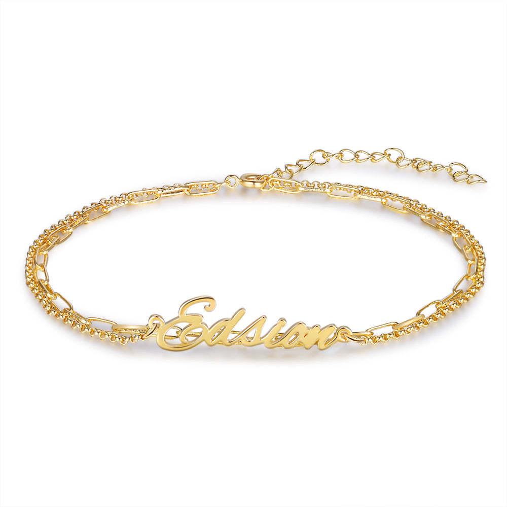Mother's Day Gift Personalized Name Anklet Custom Double Chain Anklet for Women-Engravingift