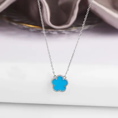 Four Leaf Clover Jewelry Set for Women, Natural Stone Pendant Necklace and Bracelet, Lucky Charm Gift