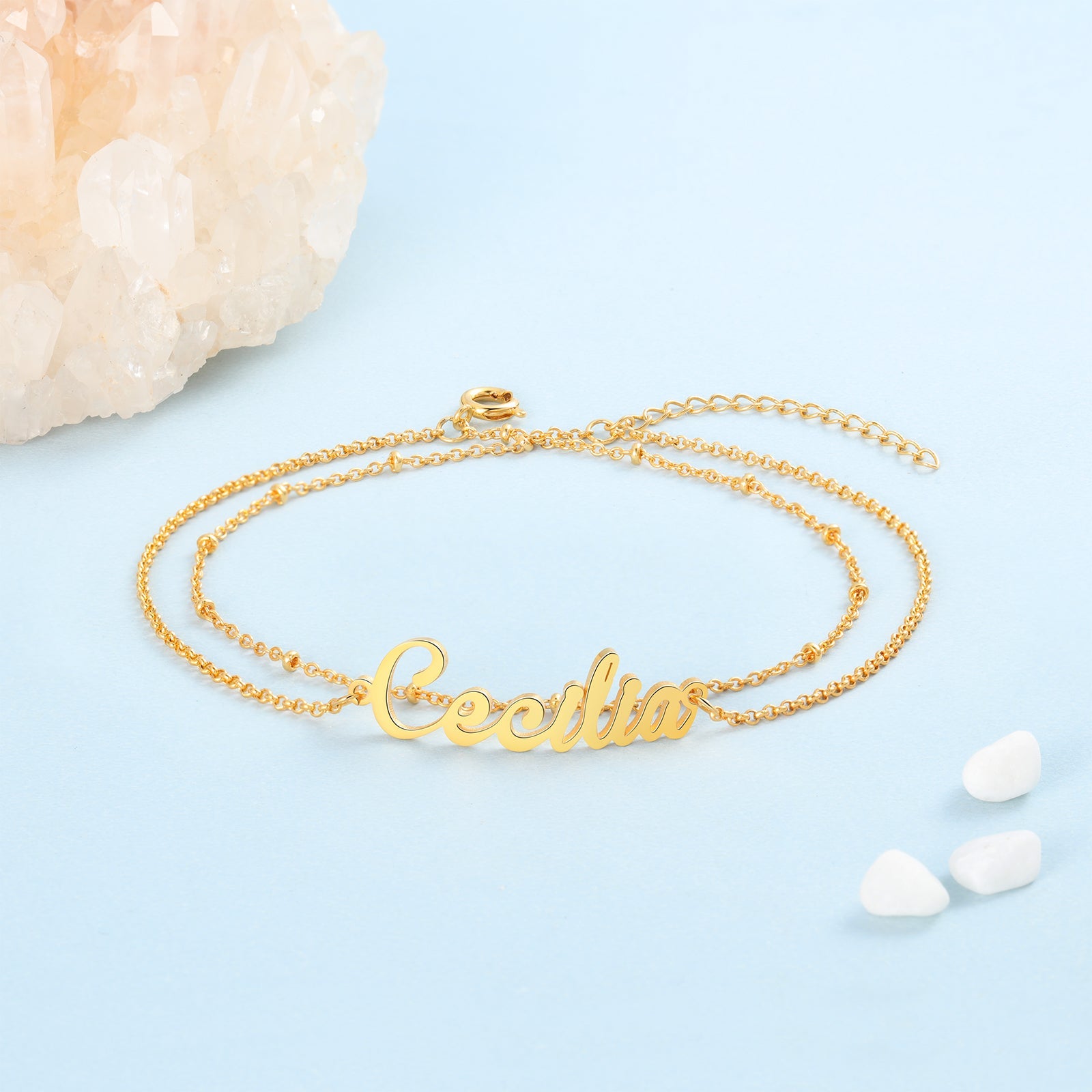 Mother's Day Gift Personalized Name Anklet Custom Double Layers Anklet-Engravingift