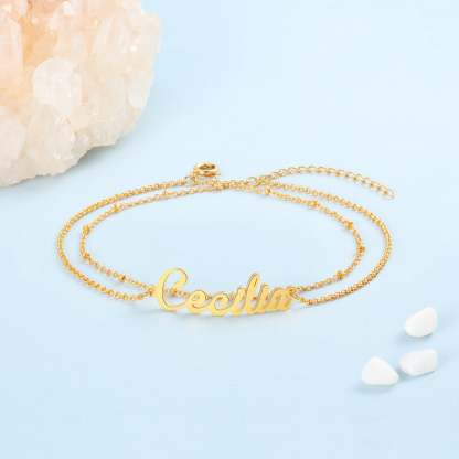 Mother's Day Gift Personalized Name Anklet Custom Double Layers Anklet-Engravingift