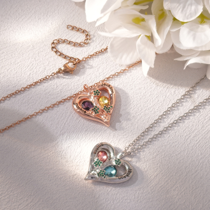 Personalized Love Necklace Custom 2 Birthstones & Names for Women