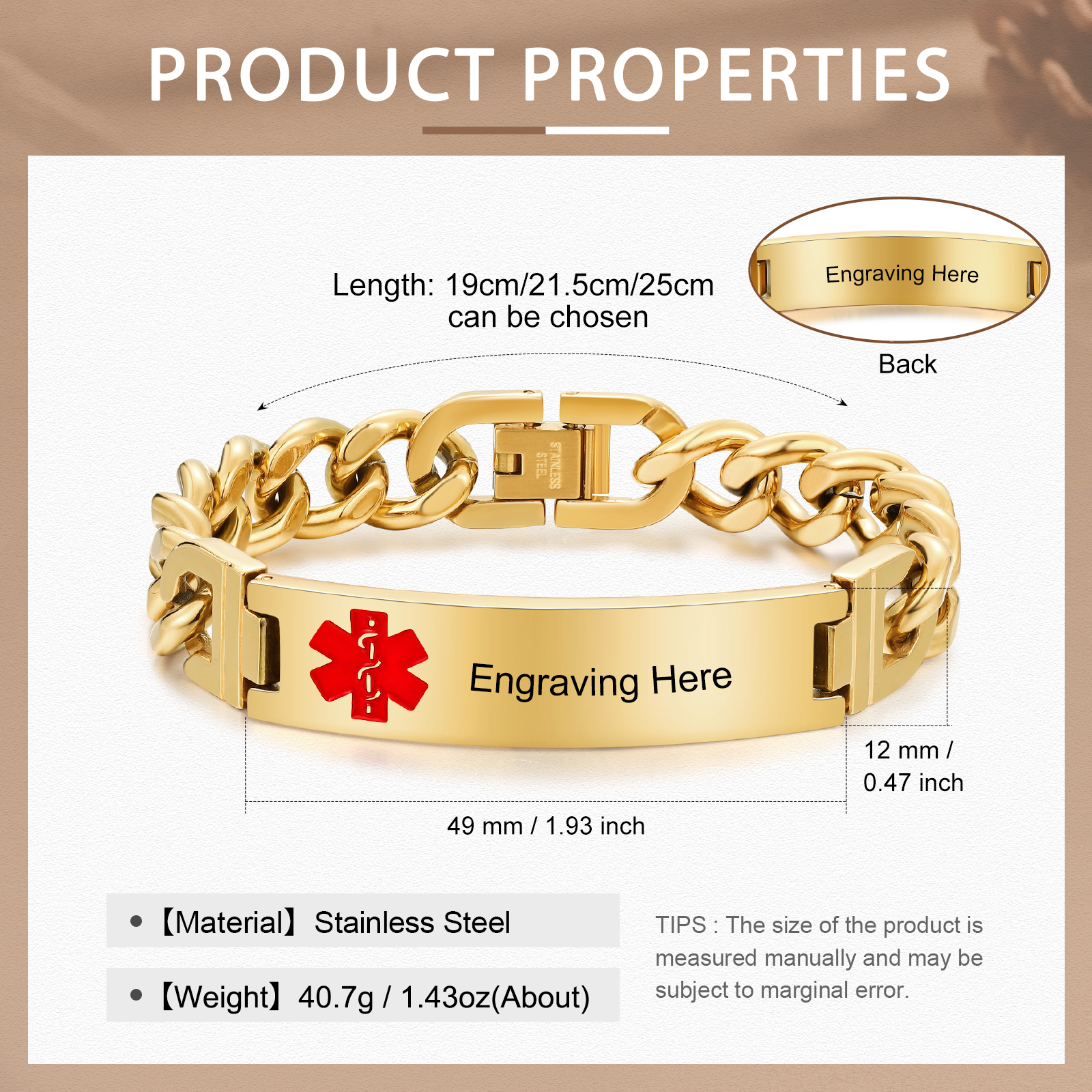 Personalized Medical Alert Bracelet Handcrafted in the USA ID Wristbands Stainless Steel Emergency Black Bracelet-Ships 2 Days