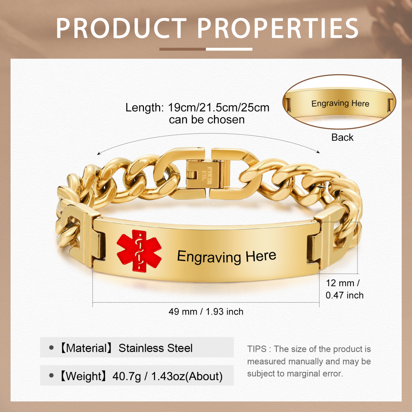 Personalized Medical Alert Bracelet Handcrafted in the USA ID Wristbands Stainless Steel Emergency Black Bracelet-Ships 2 Days