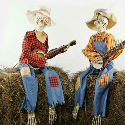 Animated Halloween Skeletons with Sound-Activated Dueling Banjo Music