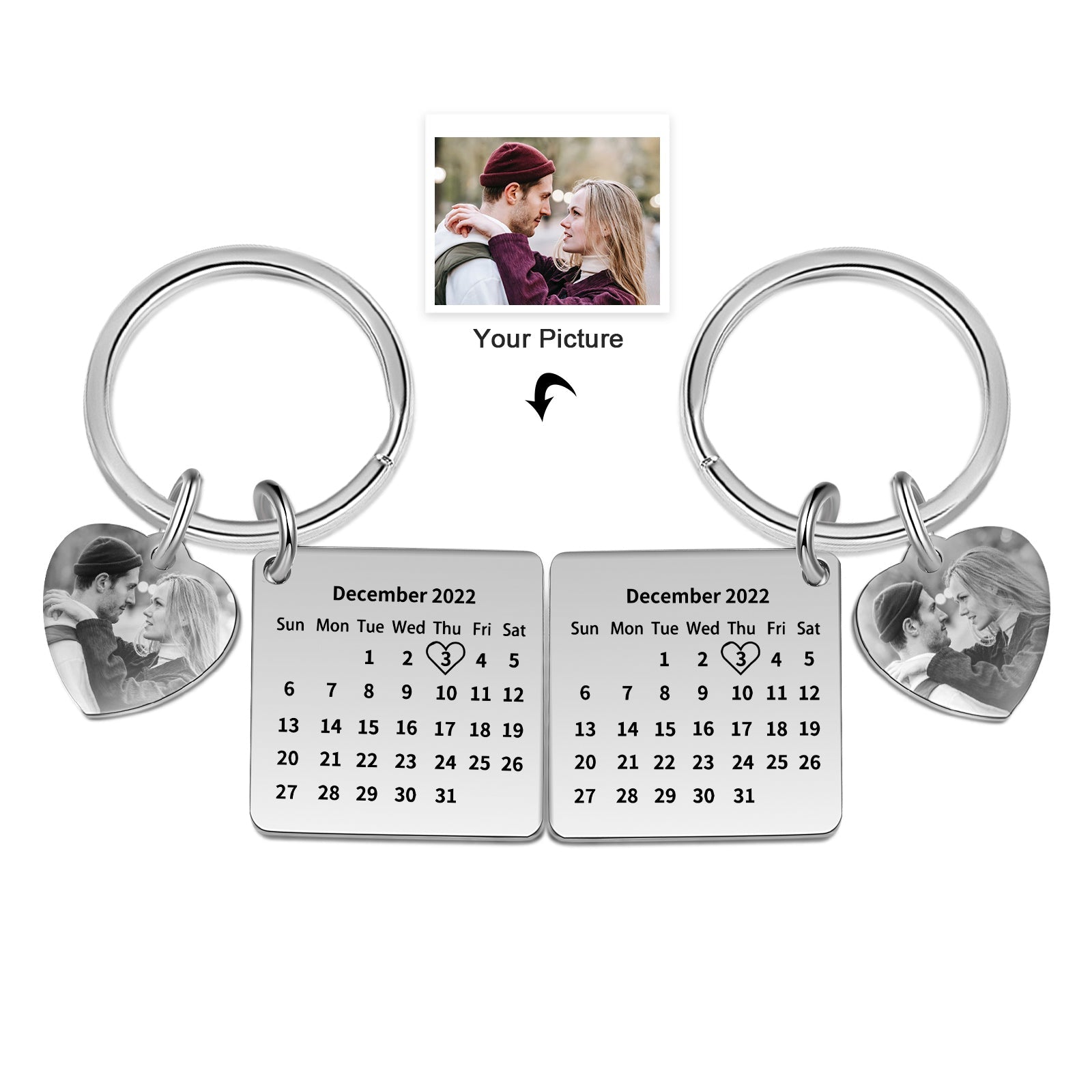 Mother's Day Gift  Photo Couple Keychain Set Personalized Heart Matching Couple Gifts-Engravingift