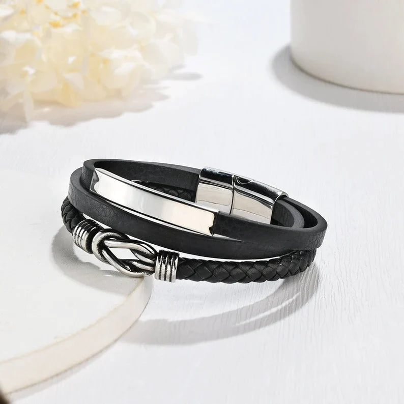Mother's Day Gift Mother and Son Forever Linked Together Customized Leather Infinity Knot Layered Bracelet Birthday Gift-Engravingift
