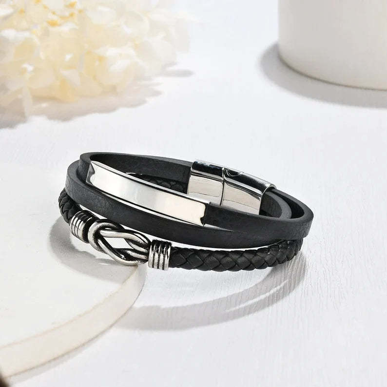 Mother's Day Gift Mother and Son Forever Linked Together Customized Leather Infinity Knot Layered Bracelet Birthday Gift-Engravingift