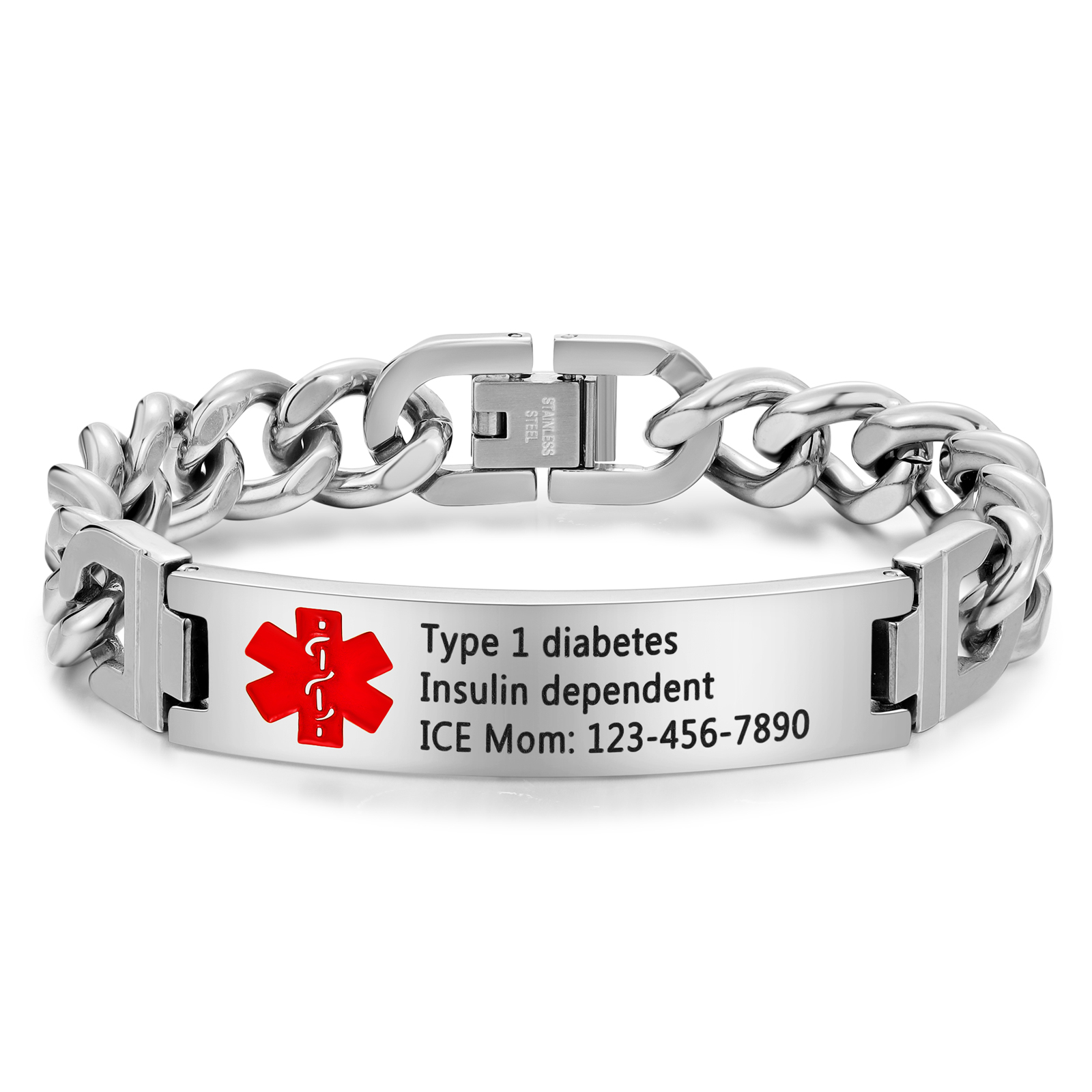 Personalized Medical Alert Bracelet Handcrafted in the USA ID Wristbands Stainless Steel Emergency Black Bracelet-Ships 2 Days