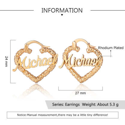 Mother's Day Gift Personalized Heart Name Earrings Custom Bamboo Hoop Earrings for Women-Engravingift