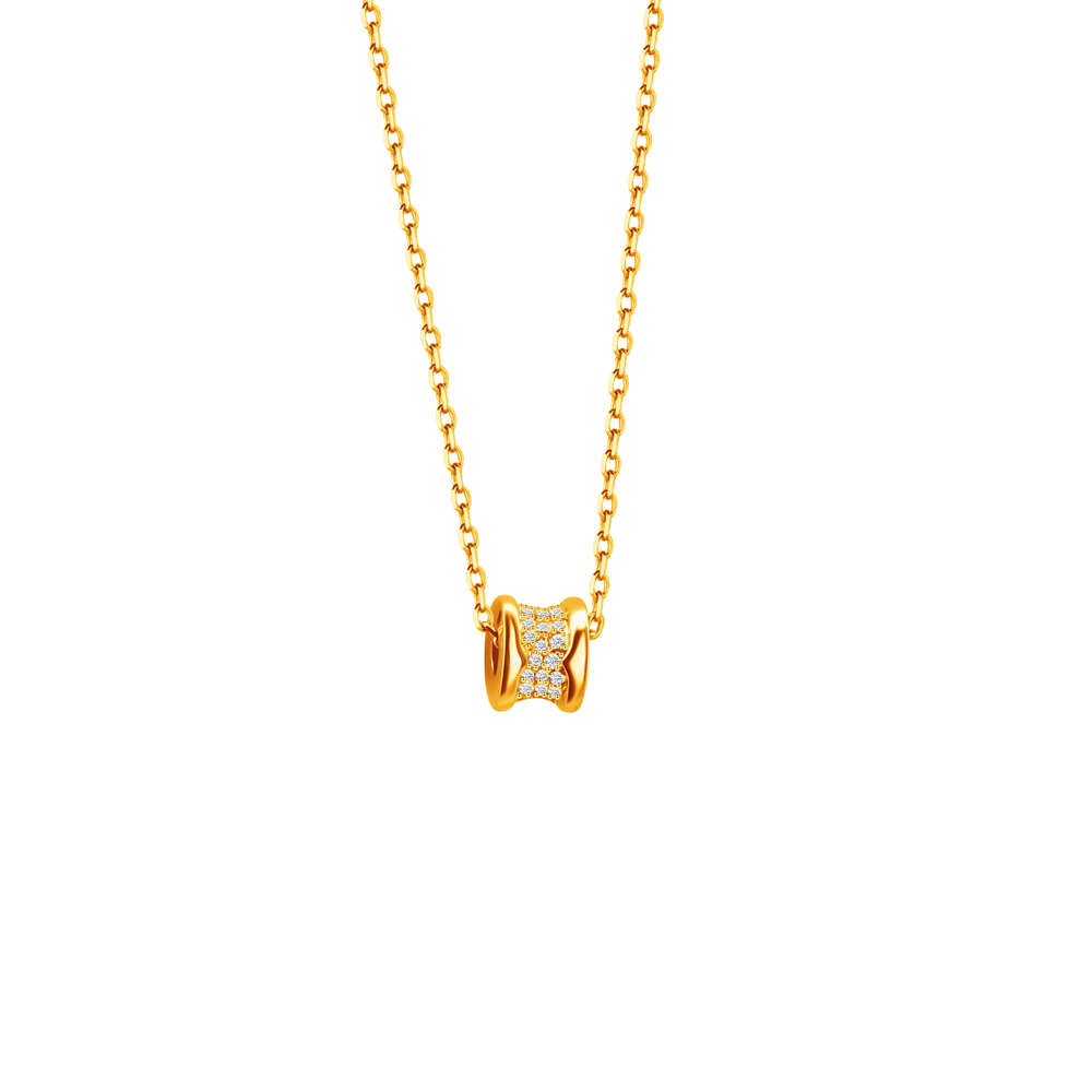 Gold CZ Barrel Pendant Necklace, Dainty Cylinder Necklace