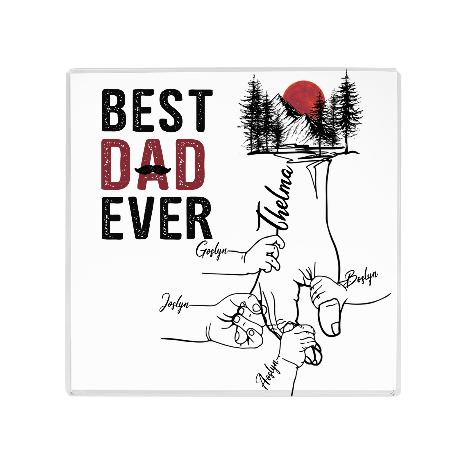 Best Dad Ever Personalized Kids Names Acrylic Square Keepsake Holding Hands Family Gifts for Dad/Husband