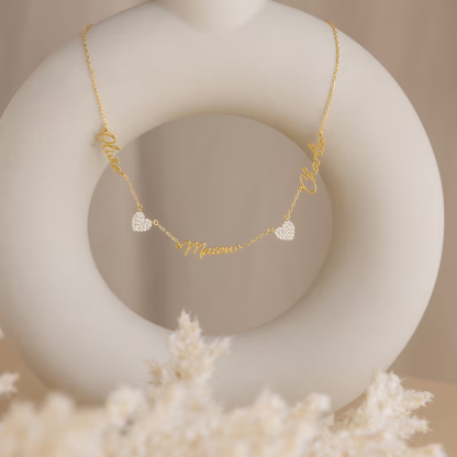 Christmas Gift Custom Name & Pave Heart Charm Necklace