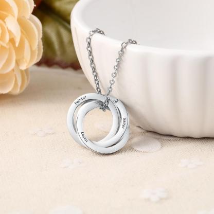 Russian Ring Necklace Engraved Interlocking Rings Necklace Personalized 3 Names Gift For Mother