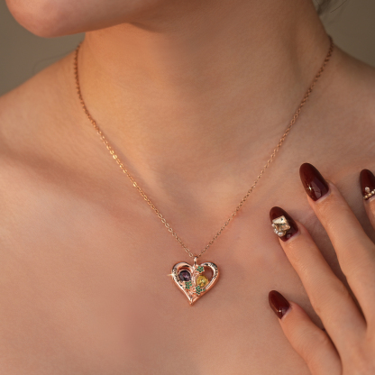 Personalized Love Necklace Custom 2 Birthstones & Names for Women