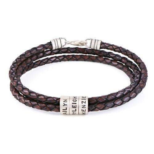 Christmas Gift Men Braided Leather Bracelet with Small Custom Beads