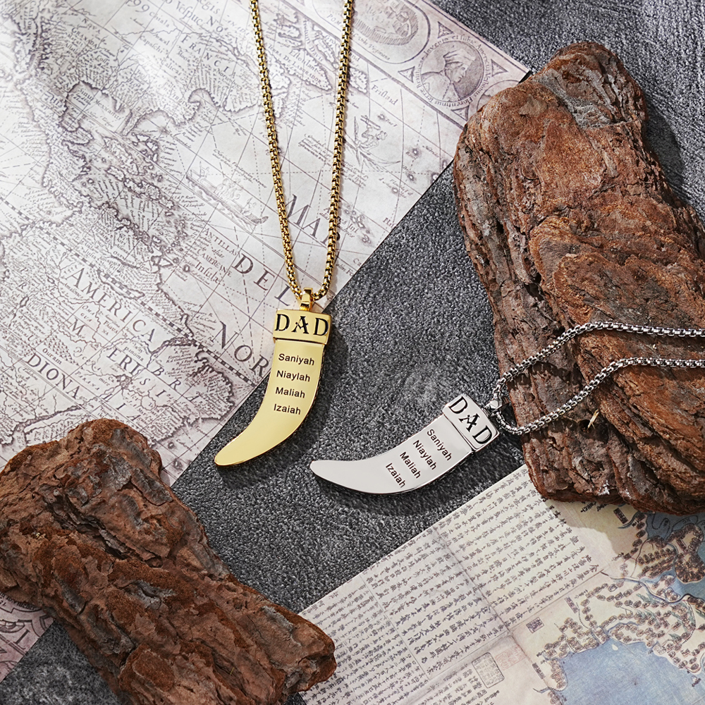 Personalized DAD Tusk Necklace, Custom Kids Names Jewelry