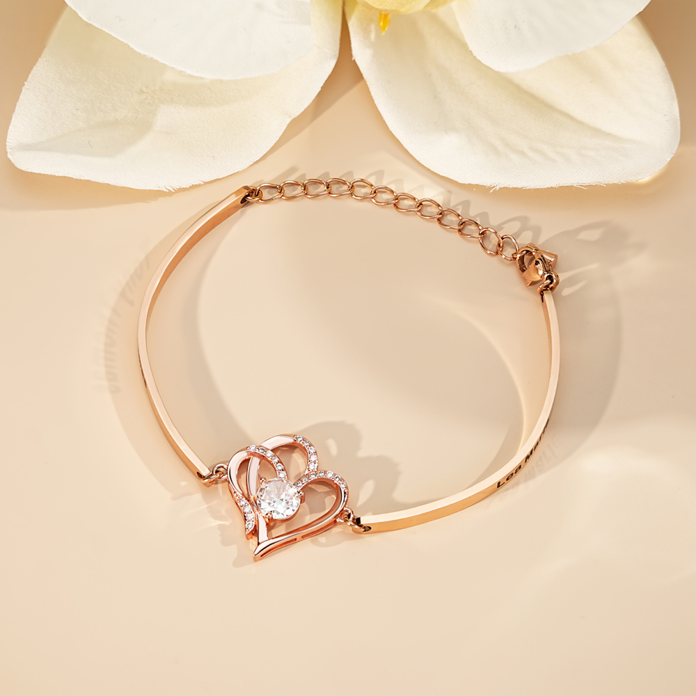 Double Heart Zircon Silver Adjustable Bracelet
